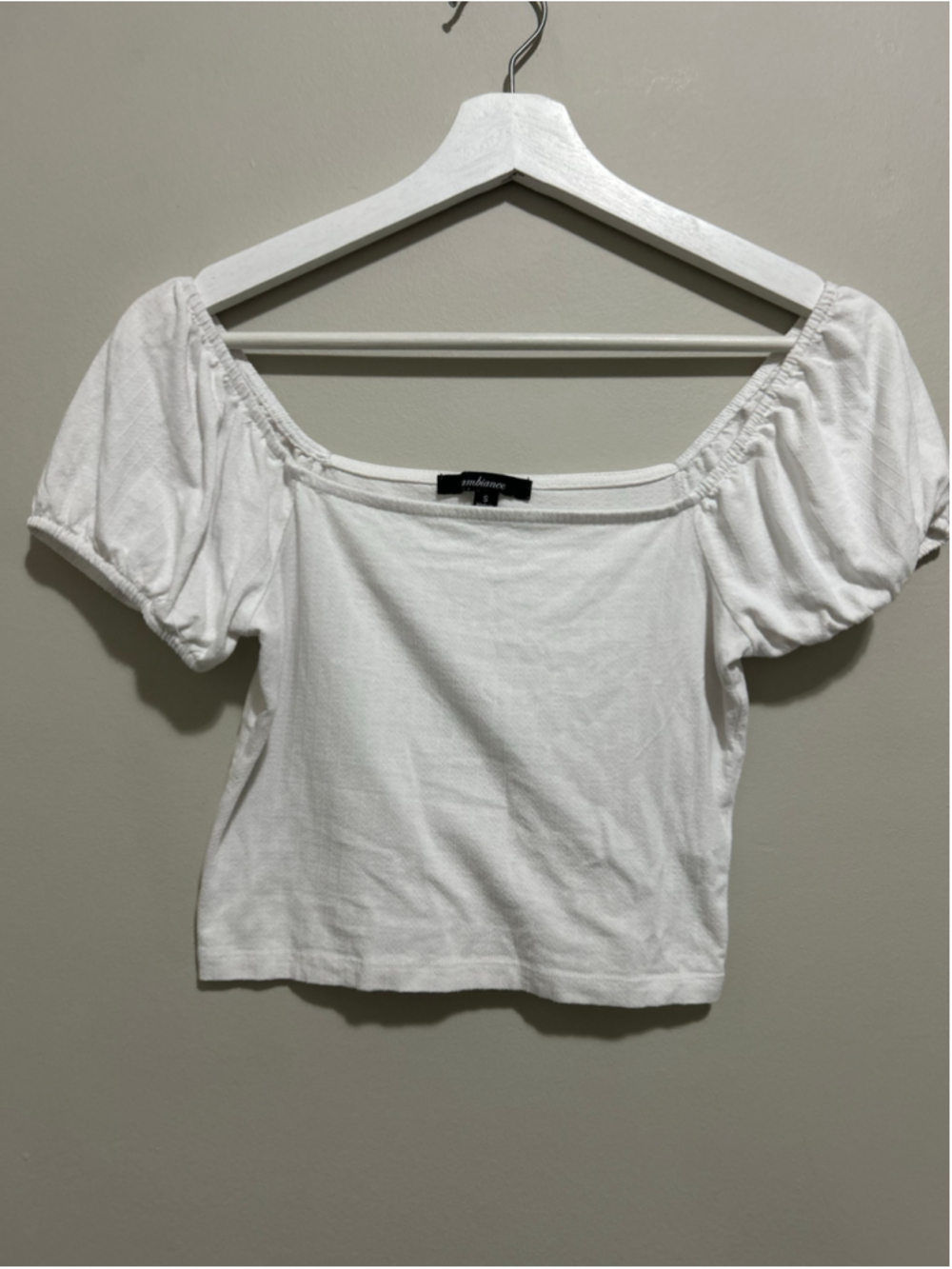 Women's Ambiance White Short Sleeve Square Neck Puff Sleeve Top Size S